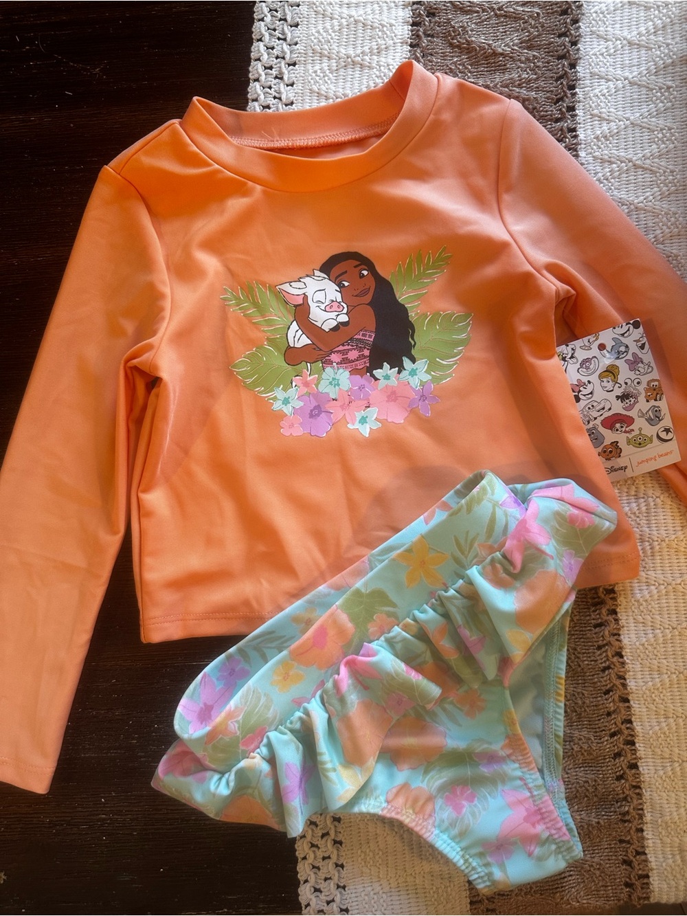 NWT Disney Moana Long-Sleeve Rash Guard Swim Set Size 2T